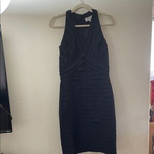 Badgley Mischka The Black Dress silk plunging neck pencil classic sexy vamp sz8